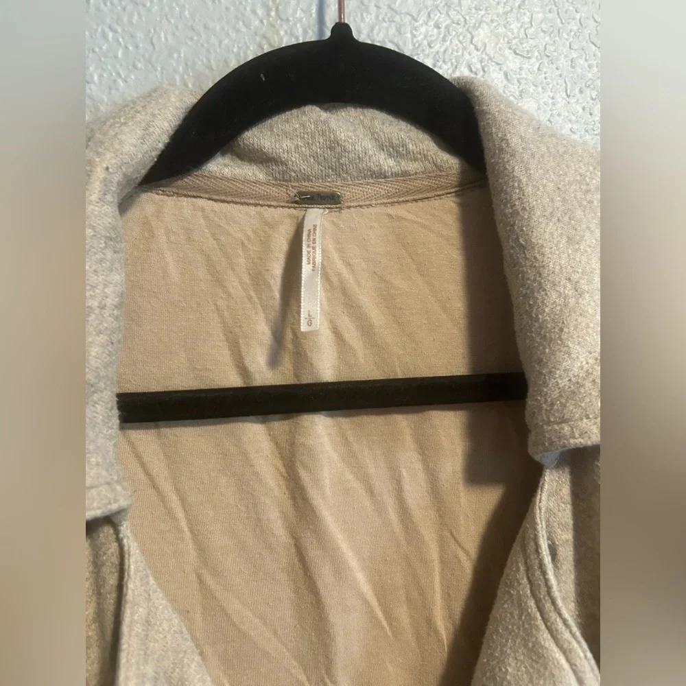 Free People Beige Utility Knit Double Snap Oversized Jacket Womens